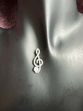 925 Sterling Silver Treble Clef Cubic Zirconia and Opal Pendant